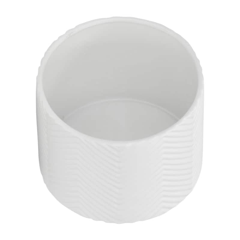 Ceramic Planter Trendy White Planter Elevated on Wooden Stand with Chevron Design For Indoor or Outdoor Plants