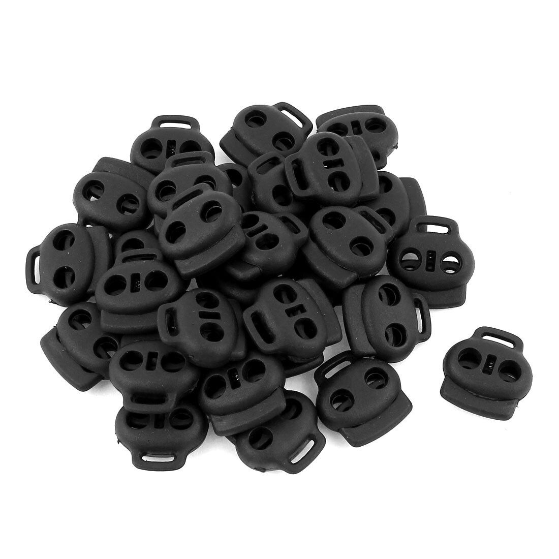 100 Pcs Gray Spring Loaded 5mm Dia Dual Holes Cord Locks Stoppers Toggles