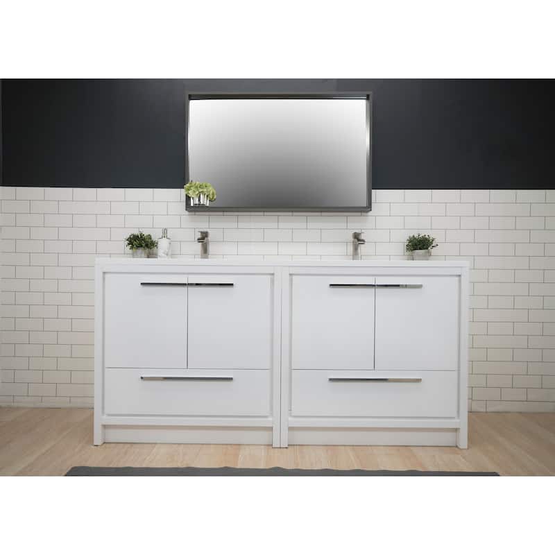 Dolce 72 Freestanding Bath Vanity with Dual Basin Reinforced Acrylic Top - 72 - Glossy White