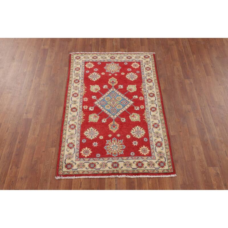 Traditional Red Kazak Accent Rug Handmade Wool Carpet - 3'2" x 4'11"