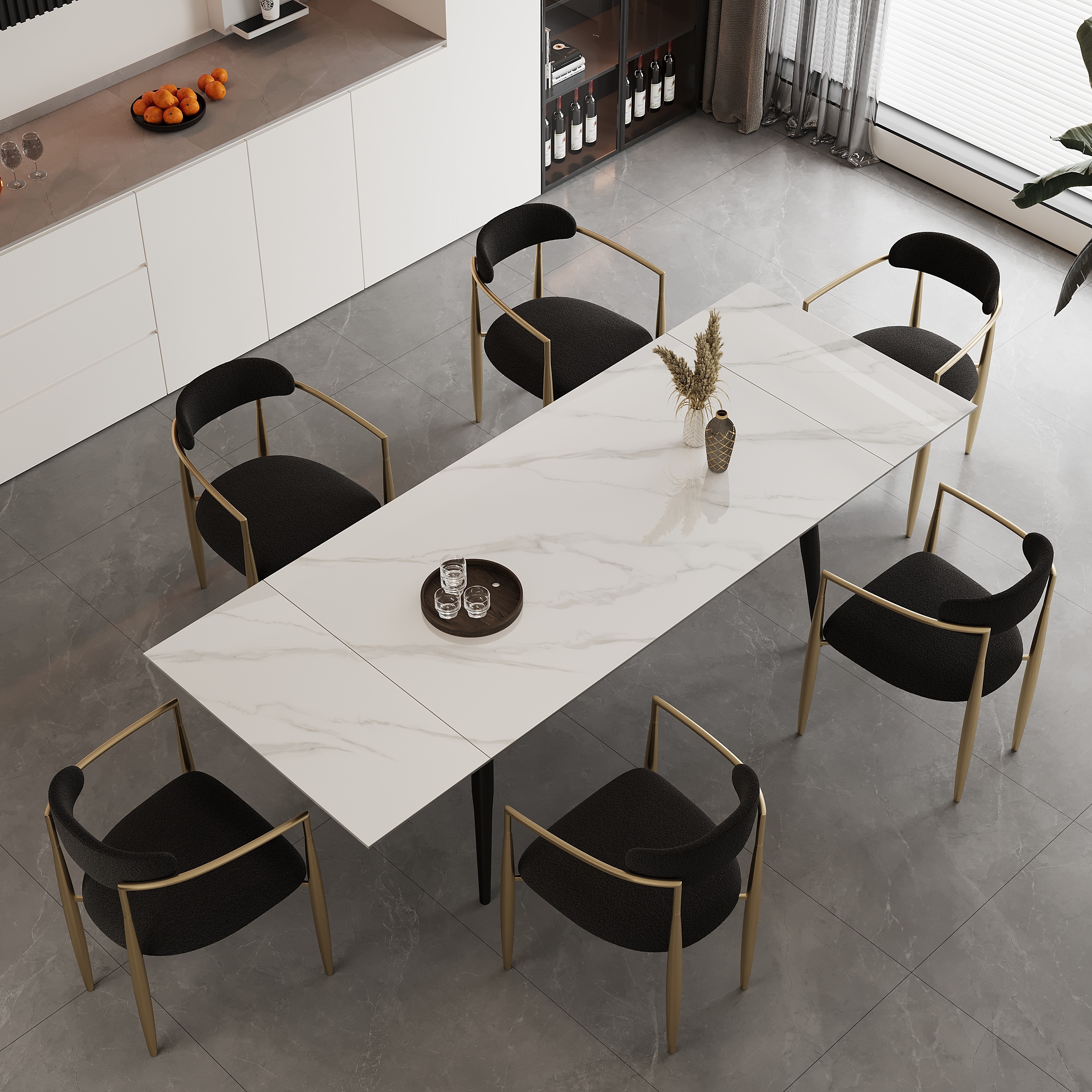 94.48undefined Rectangular Extendable Sintered Stone Dining Table - Bed ...