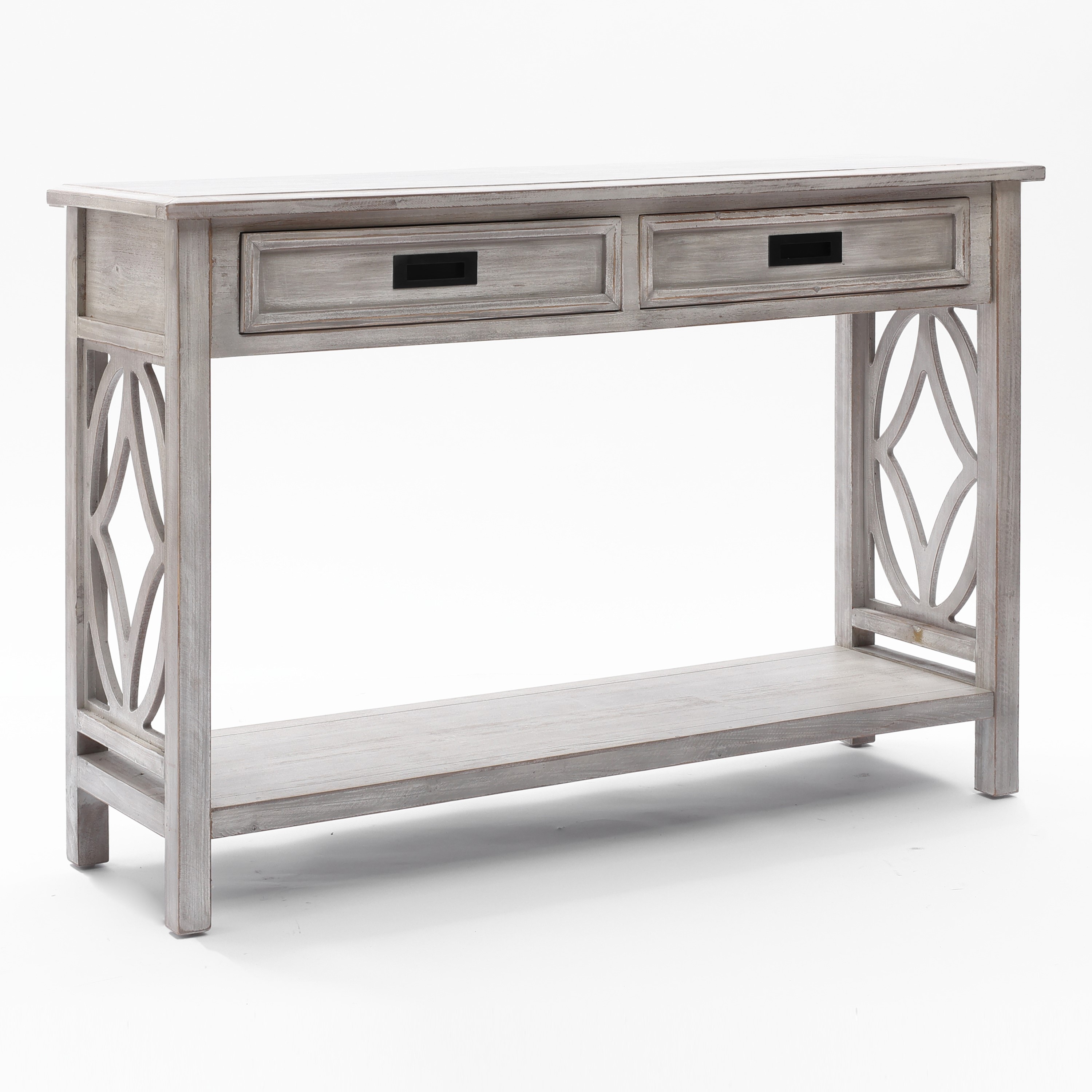 Grey Washed Wood 2-Drawer 1-Shelf Console and Entry Table - 32.7" H x 47.2" W x 13.8" D