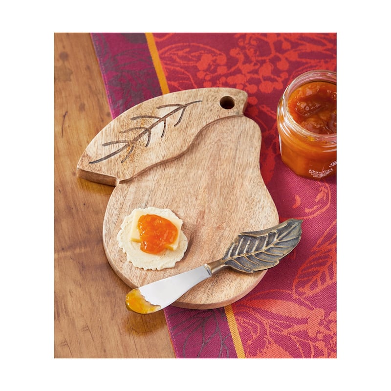 Pear Shaped Cutting Board & Spreader Set - Multicolor Wood Serveware for Fall Harvest - Hand Wash Only