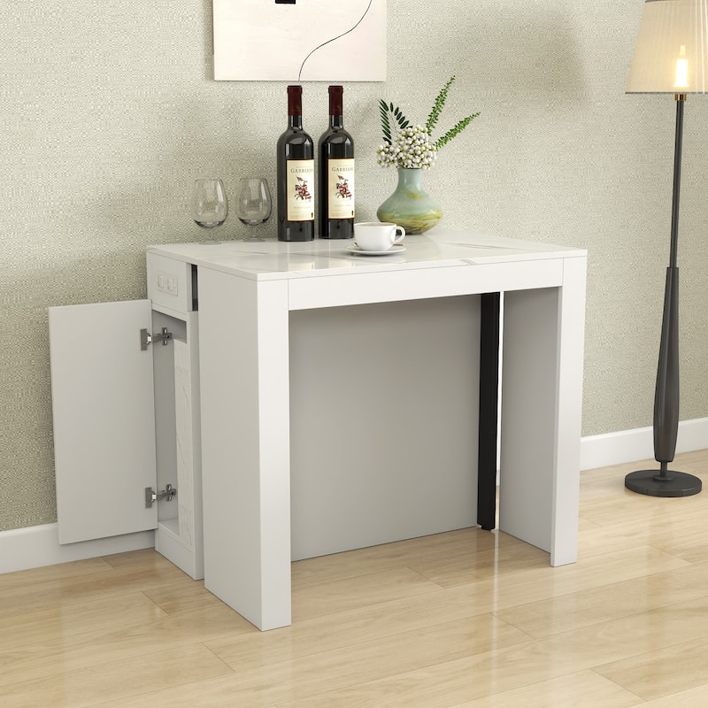 Modern Extendable Dining Table with Outlet, Expanding Table with Storage