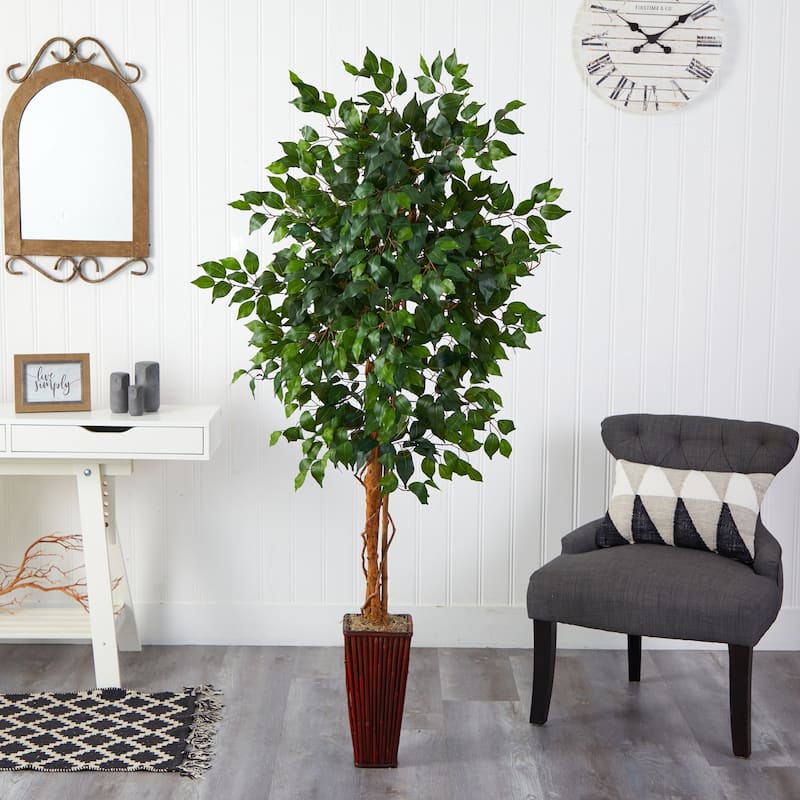Artificial Renaissance Tree with Bamboo Planter - 6ft Indoor Faux Tree for Home Office Decor - 6ft.