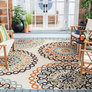 SAFAVIEH Veranda Felizitas Geometric Medallion Indoor/Outdoor Area Rug - Cream/Terracotta [4' x 5'7"] - 4' x 5'7"