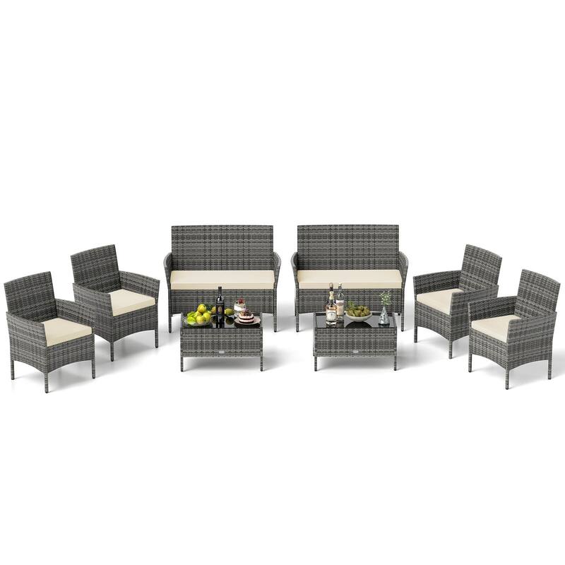 Costway 8 PCS Patio Furniture Set with Washable Cushions and Tempered - 8 PCS