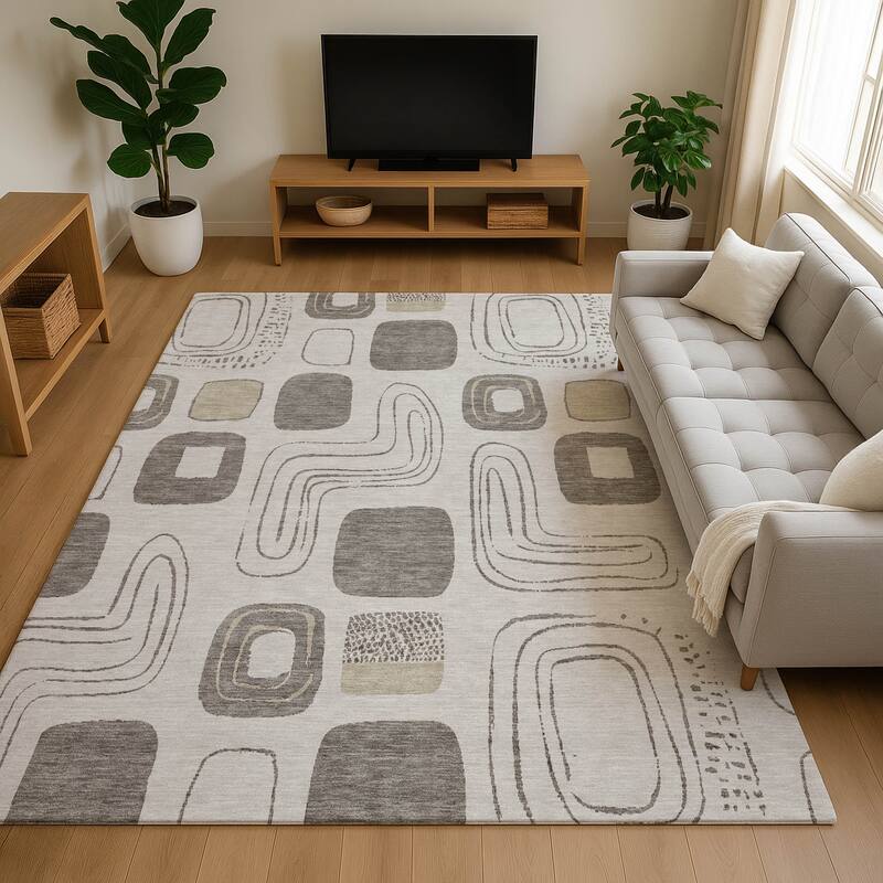 Premium Washable Super Soft Contemporary Elements Mayfield Rug - Beige - 2'6" x 3'10"
