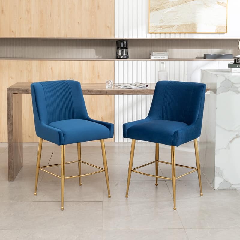 Modern Velvet 39'' H Metal Leg Counter or Bar Stools Set of 2