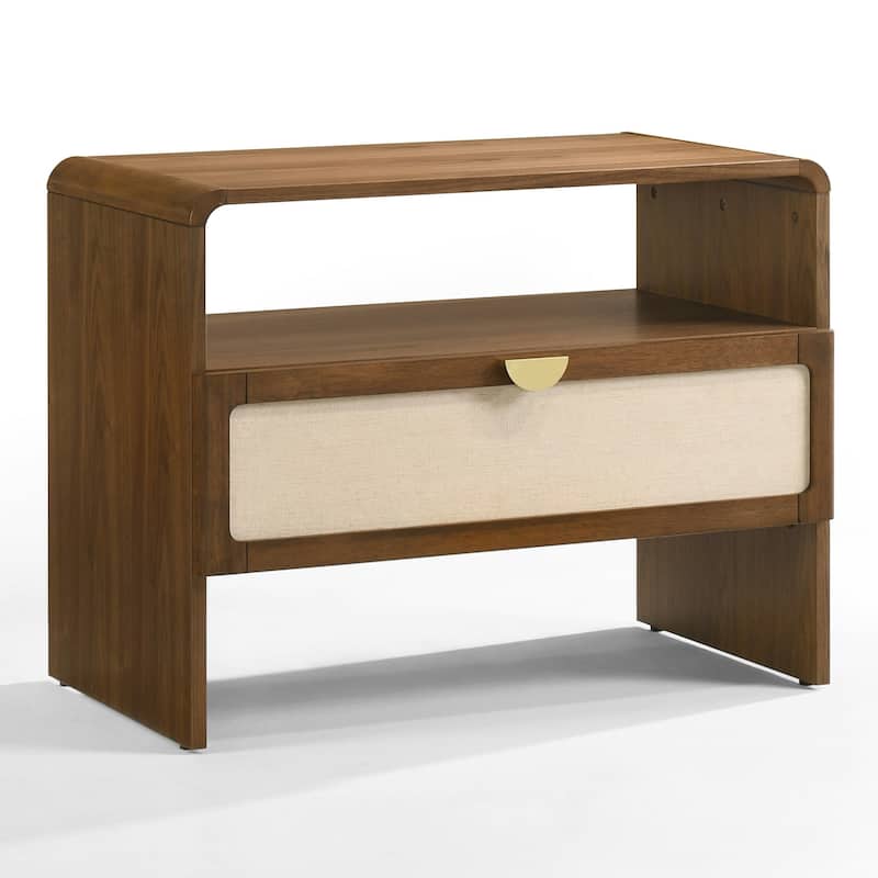 Modrest Emilio Modern Natural Burlap & Walnut Nightstand