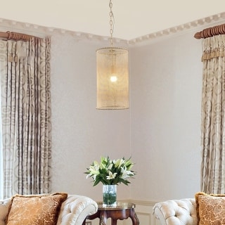 Farmhouse Mini Pendant Cylinder Rope Mesh Cage Kitchen Island Lights for Dining Room - 9.84" W x 19.29" H