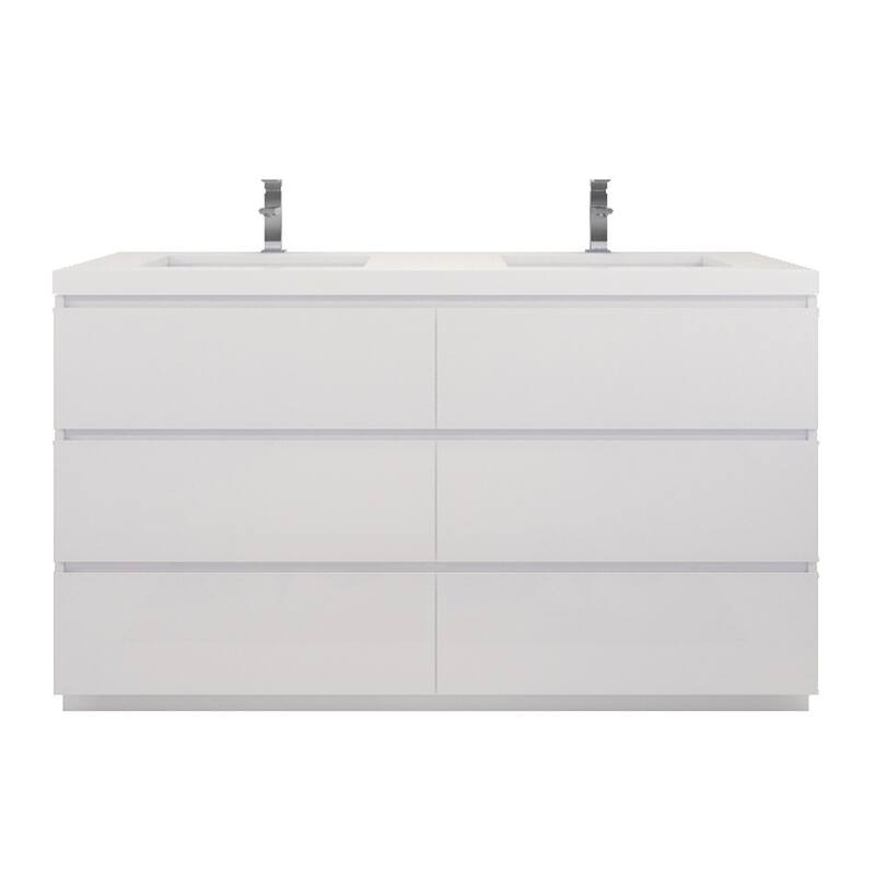 Aron 60'' Freestanding Vanity with Double Reinforced Acrylic Sink - 60'' Width - High Gloss White