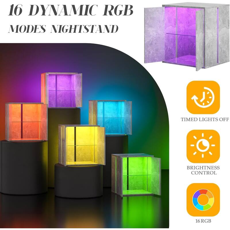 Nightstand with Glass Shelves and Led Lighting