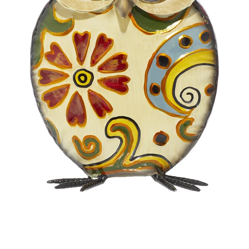 Metal Owl Indoor Outdoor Decorative Garden Sculpture with Floral Pattern - Yellow - Roche River Decor