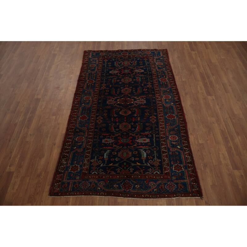 Hand Knotted Oriental 100% Wool Carpet Traditional Floral Navy Blue & Blues Malayer Area Rug - 7' 7'' X 4' 4''