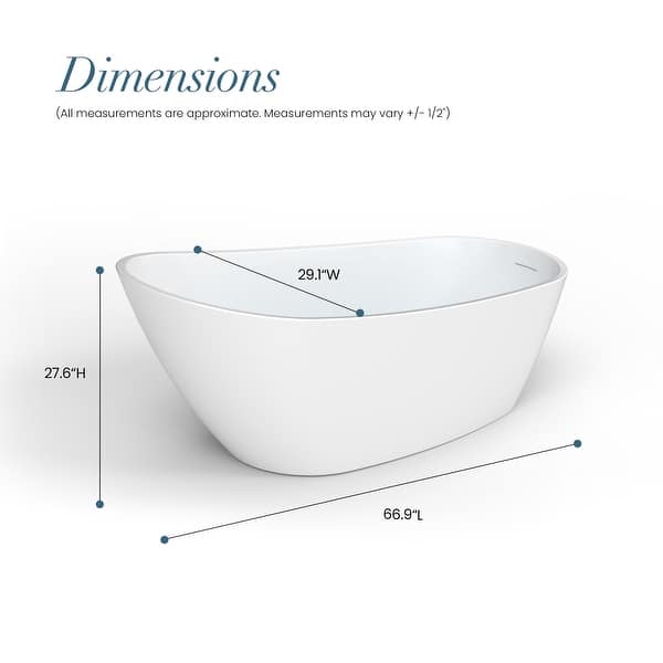 dimension image slide 2 of 4, Lahore Freestanding Acrylic Soaking Bathtub