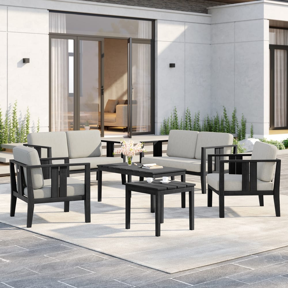 6-Piece Outdoor Furniture Solid Teak Patio Conversation Set with Table