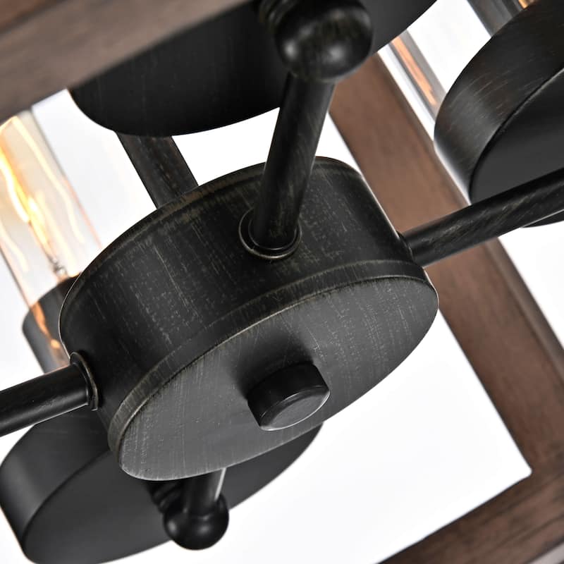 Daniela Pine Wood Drum Cage Glass Pendant with Antique Black Metal