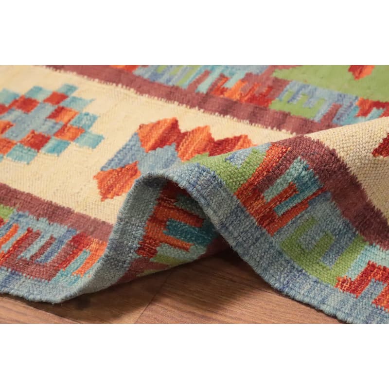 Hand Woven Oriental 100% Wool Carpet Southwestern Tribal Navy Blue & Blues Kilim Area Rug - 5' 9'' X 4' 1''