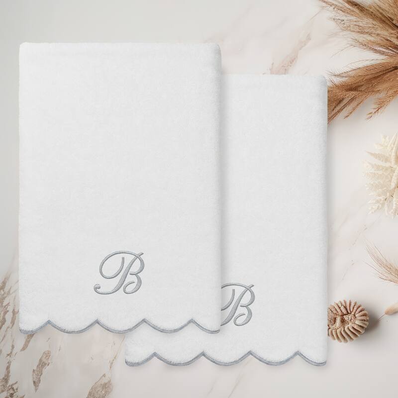 Authentic Hotel and Spa 100% Turkish Cotton Grey ADORNIA Scallop Personalized 2 Piece Bath Towel Set - 2 Bath Towels