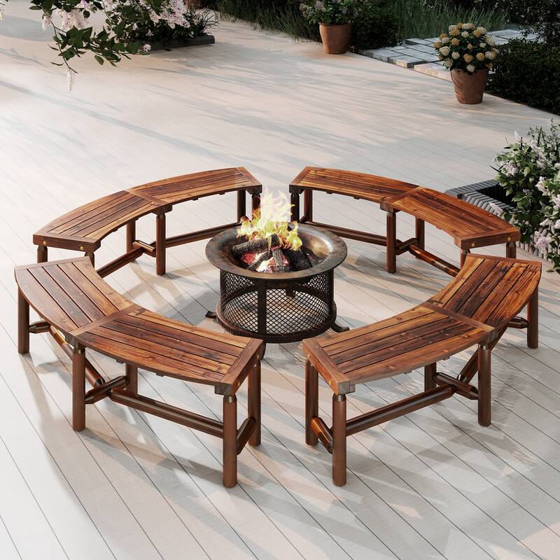 Curved Solid Wood Outdoor Bench for 2 to 3 People Pine and Fir Patio Loveseat - 67" x 23" x 18"