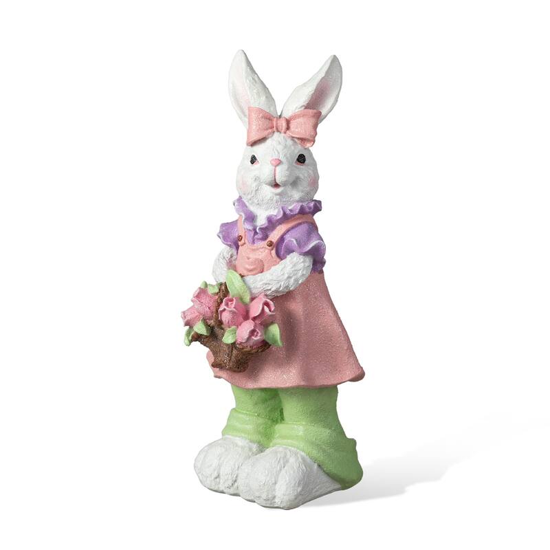 Glitzhome 17.5"H Easter Resin Bunny Girl with Flower Basket Boy with Carrot Table Decor