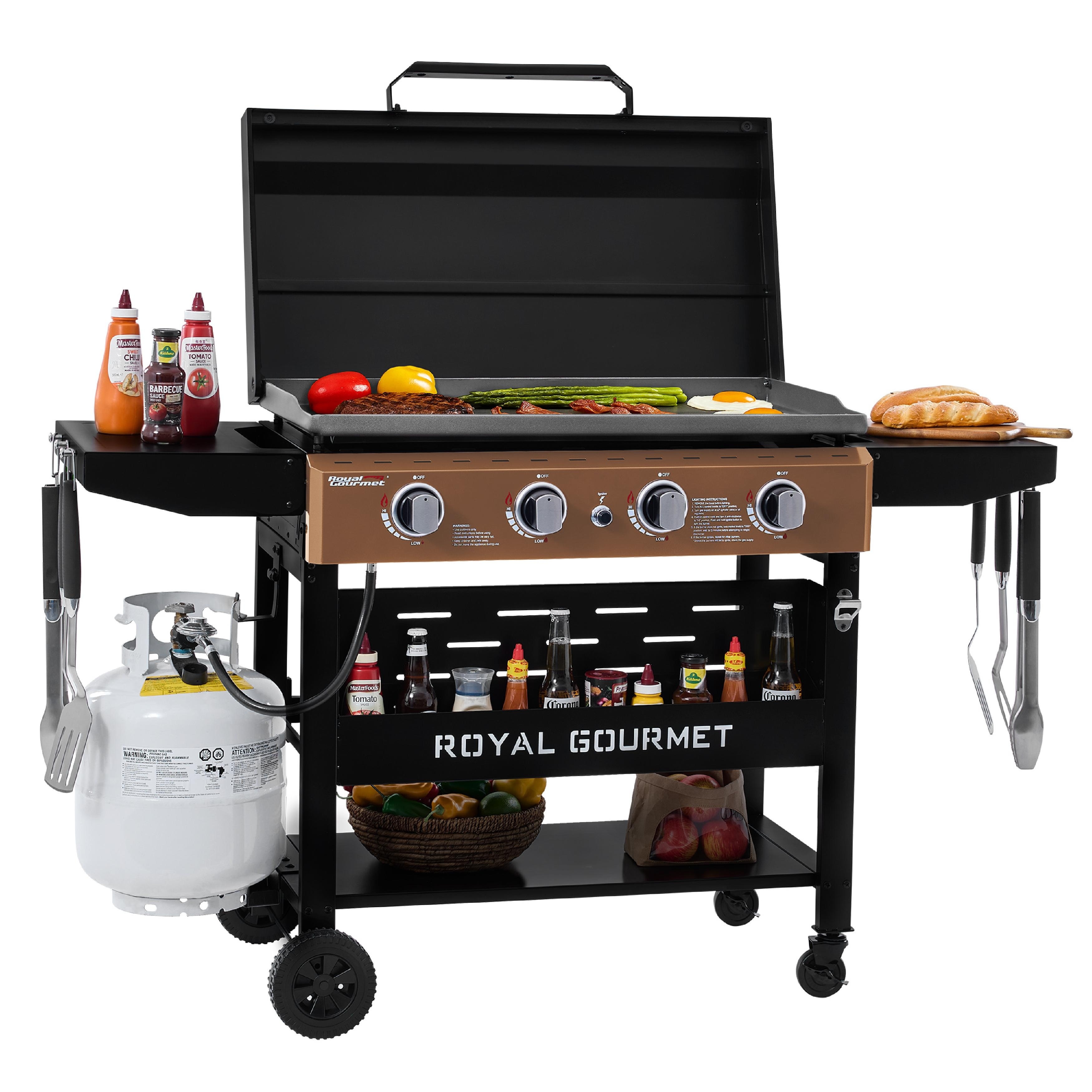 Royal Gourmet GB4000PY 4-Burner Gas Griddle with Hood & Collapsible Side Shelves, 52,000 BTU, 582 Sq. In. Cooking Area