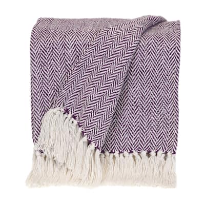 HomeRoots Parkland Collection Transitional Herringbone Purple Rectangle 50" x 60" Throw