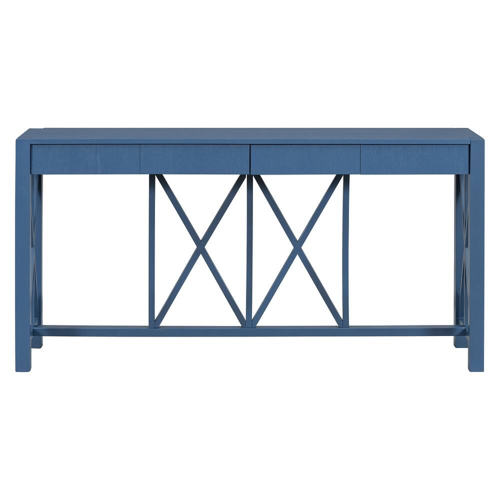 60''Acacia Veneer Console Table with 4 Spacious Drawers