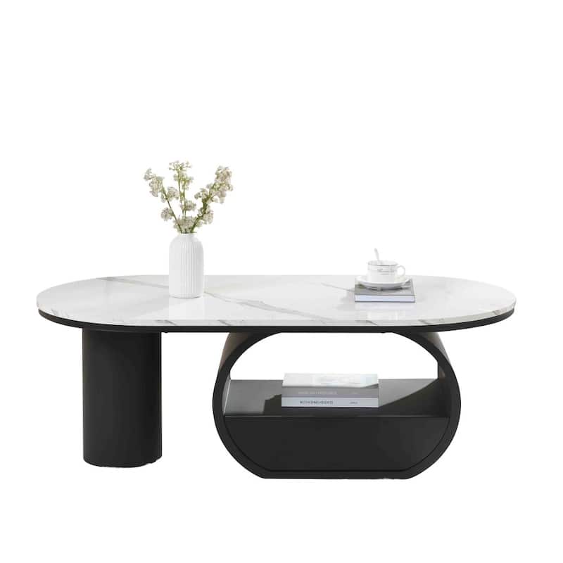 47.24'' Modern Luxury Oval Coffee Table with Storage Drawer for Living Room