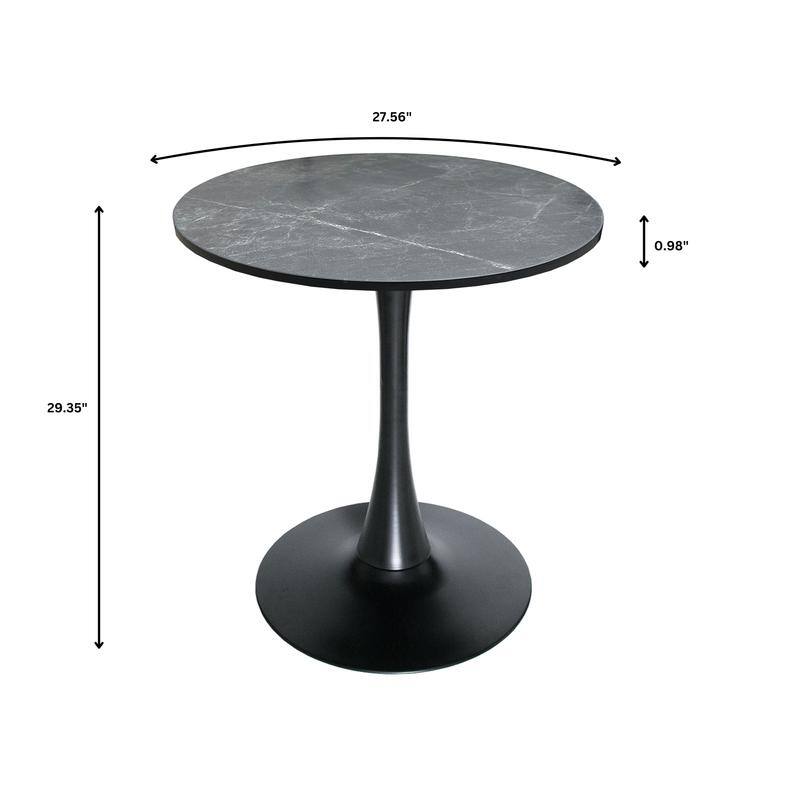 Bristol 27" Round Dining Table for 4, MDF Tabletop in Sleek Black Pedestal Base for Kitchen & Dining Room - 27.56"