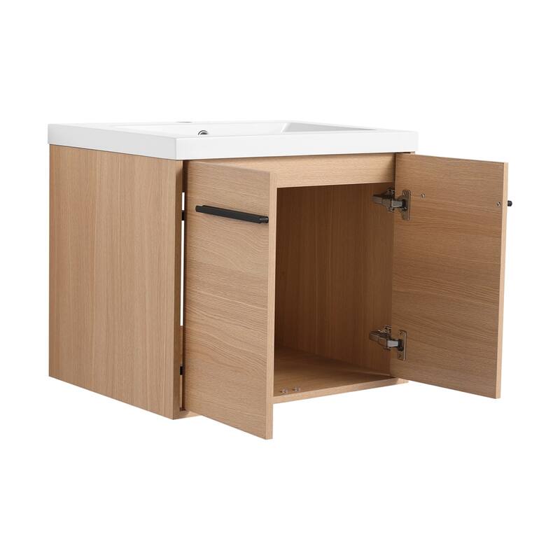 Wood Bathroom Vanity with Resin Sink and 2 Doors