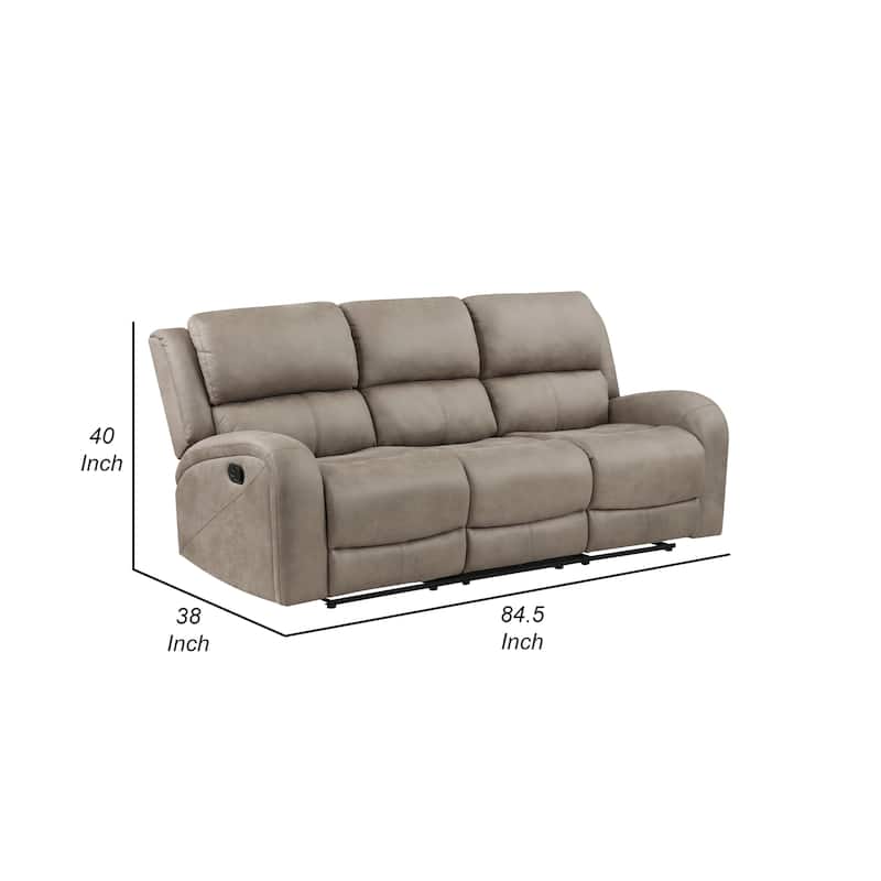 Patsy 85 Inch Manual Double Recliner Sofa, Brown Tufted Back Microfiber