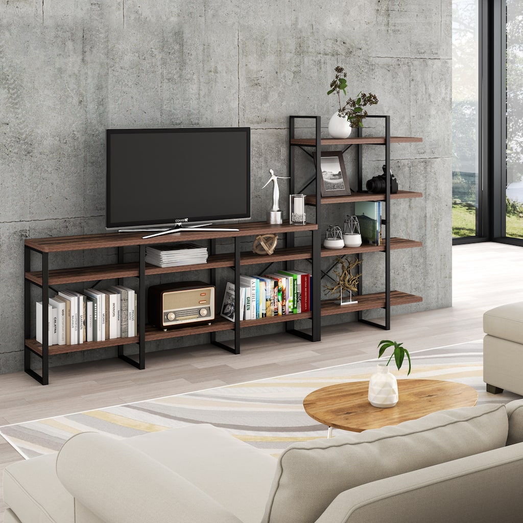 Davee Antique Walnut Entertainment Center TV Stand for TVs up to 78" - 106.3*13.78*56.69 inches