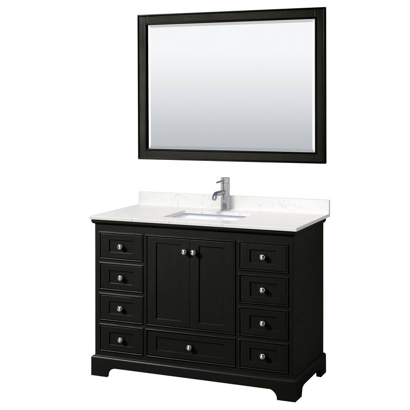 Deborah 48-inch Single Vanity, Cultured Marble Top, 46-inch Mirror - Dark Espresso,Chrome Trim,Carrara Cult. Marble Top