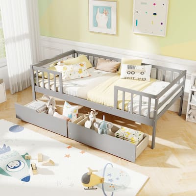 Gymax Twin Size Kids Bed w/Storage 2 Pull-out Drawers Side Shelf for