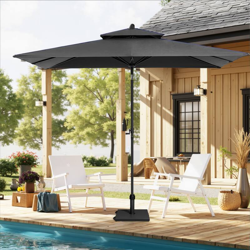Pellebant 9 x 5 Ft Outdoor Double Top Market Umbrella with Wheels Base