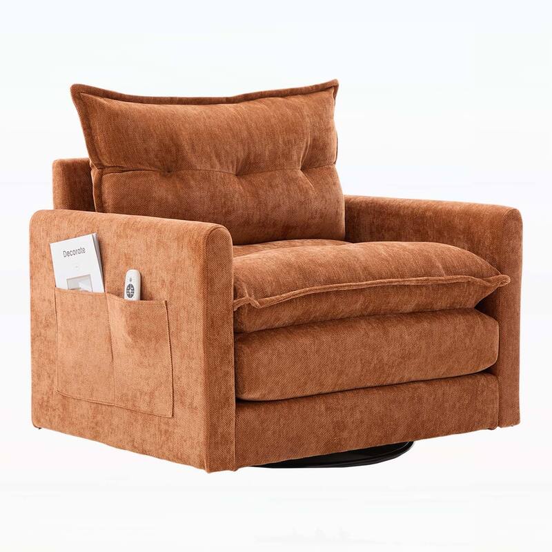 Modern Swivel Barrel Chair with Thick Padding,Metal Base,for Living Room and Bedroom