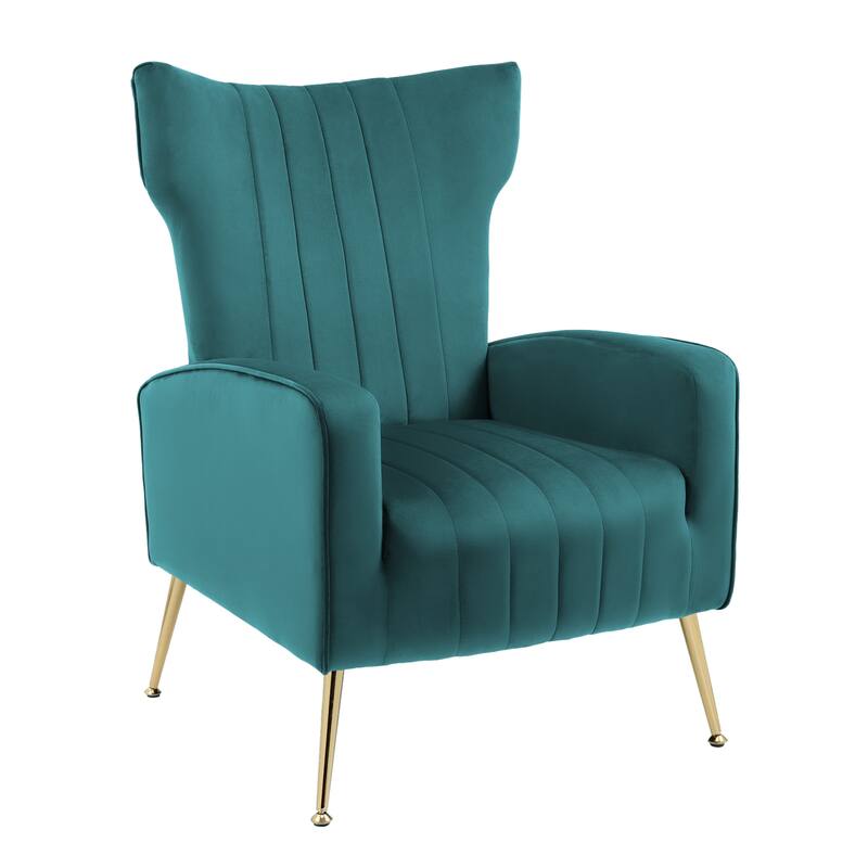 2 Set Velvet Wingback Accent Chairs with Metal Legs for Living Room