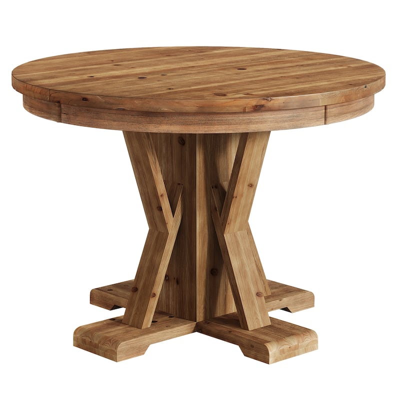 Round Pedestal Dining Table, 39.4-Inch Farmhouse Solid Wood Dinner Table