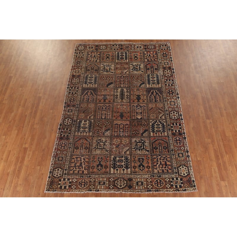 Garden Design Bakhtiari Persian Antique Area Rug Handmade Wool Carpet - 6'7"x 10'1"