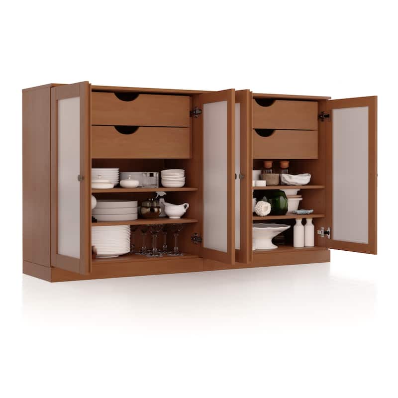 Palace Imports 100% Solid Wood 64" Sideboard with Frosted Glass Doors, 4-Drawers and Adjustable Shelves