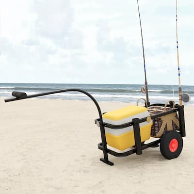 vidaXL Fishing Trolley Black Steel - 34.3" x 14.6" x 32.3"