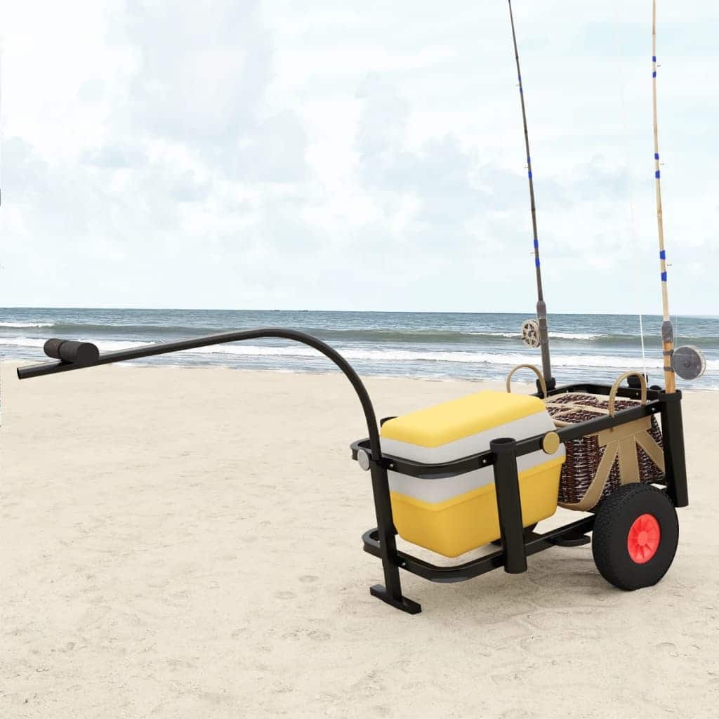 vidaXL Fishing Trolley Black Steel - 34.3" x 14.6" x 32.3"