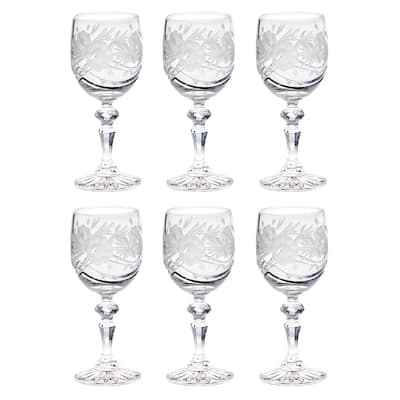 Wine Goblet - Crystal - Glasses - Beautifully Hand Cut - Flower Design - 6 oz. - European Quality - by Majestic Gifts Inc.