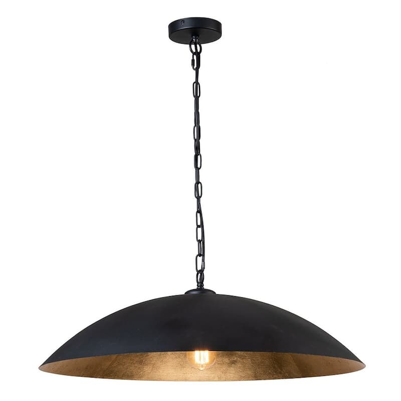 1-Light Black Gold Oversized Metal Dome Pendant Light - 27in