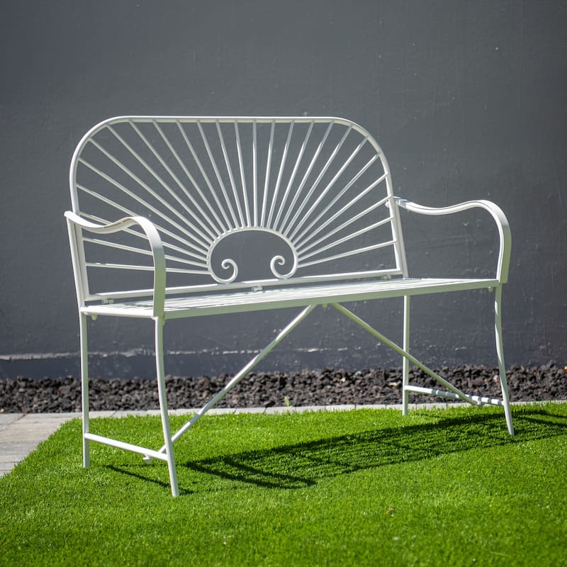 XBrand 44"L Iron Sun-Patterned Seat for Two Indoor/Outdoor Bench