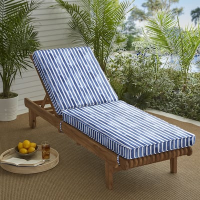 Sorra Home Blue and White Stripe Indoor/Outdoor Corded Chaise Lounge Cushion