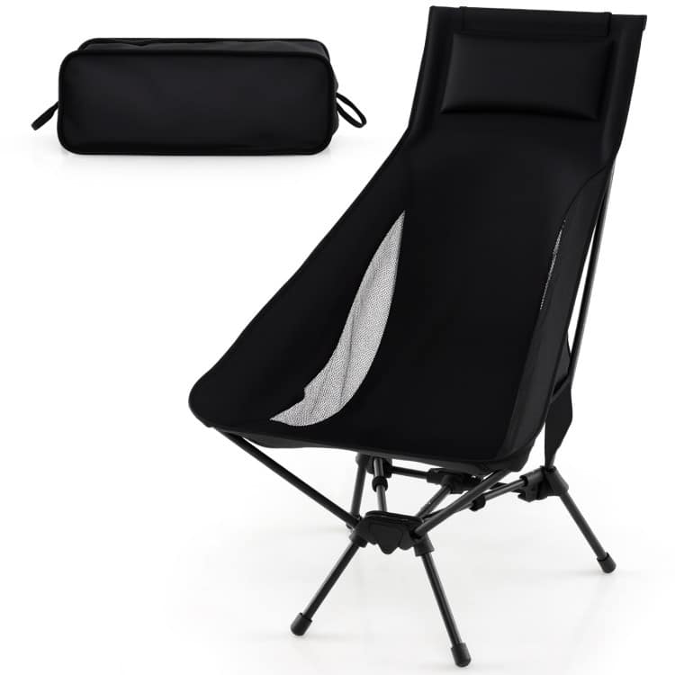 Black Aluminum Camping Chair with High Back, Mesh Seat and Carry Bag