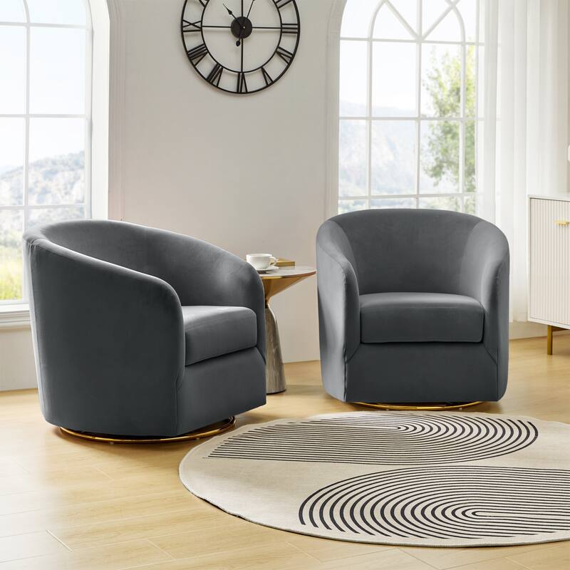 Eleuterio Modern Upholstered Swivel Accent Barrel Chair with Metal Base Set of 2 by HULALA HOME